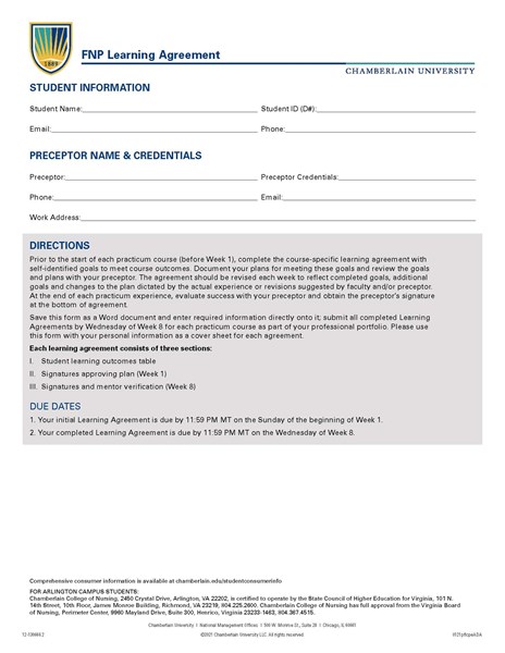 Picture of FNP Learning Agreement Form (Typeable)
