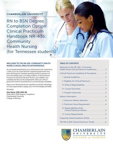 Picture of RN to BSN Degree Completion Option Clinical Practicum Handbook NR-436: Community Health Nursing (for Tennessee students)