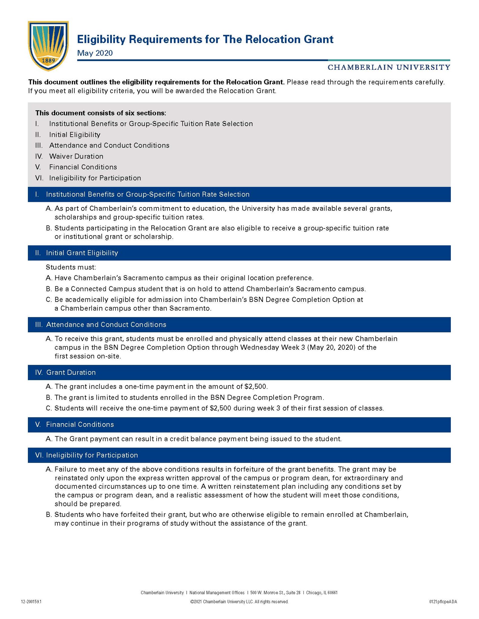 Picture of Eligibility Requirements for the Relocation Grant - May 2020
