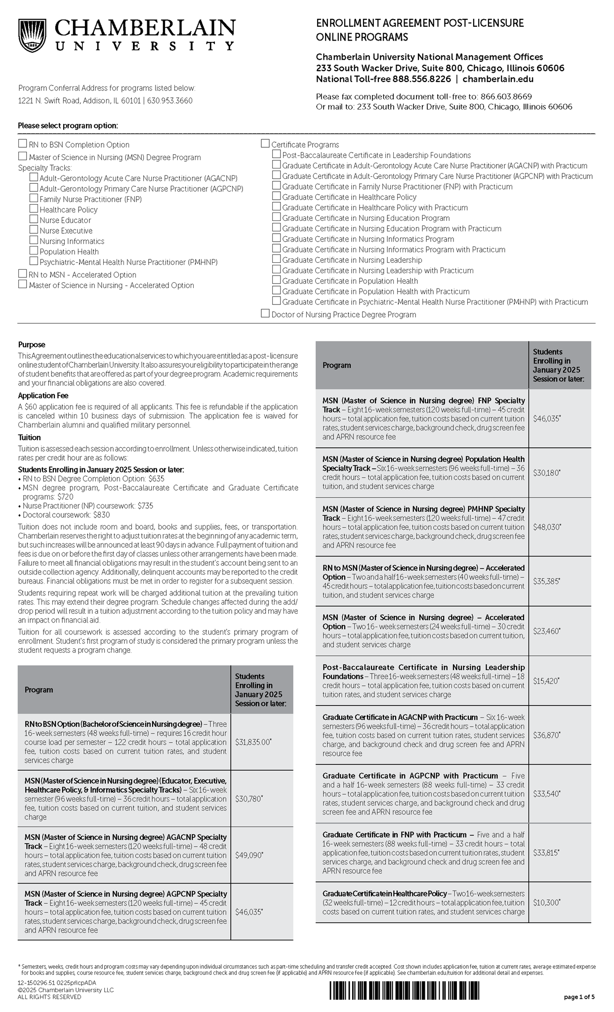 Picture of Chamberlain University - Enrollment Agreement Post-Licensure Online Programs