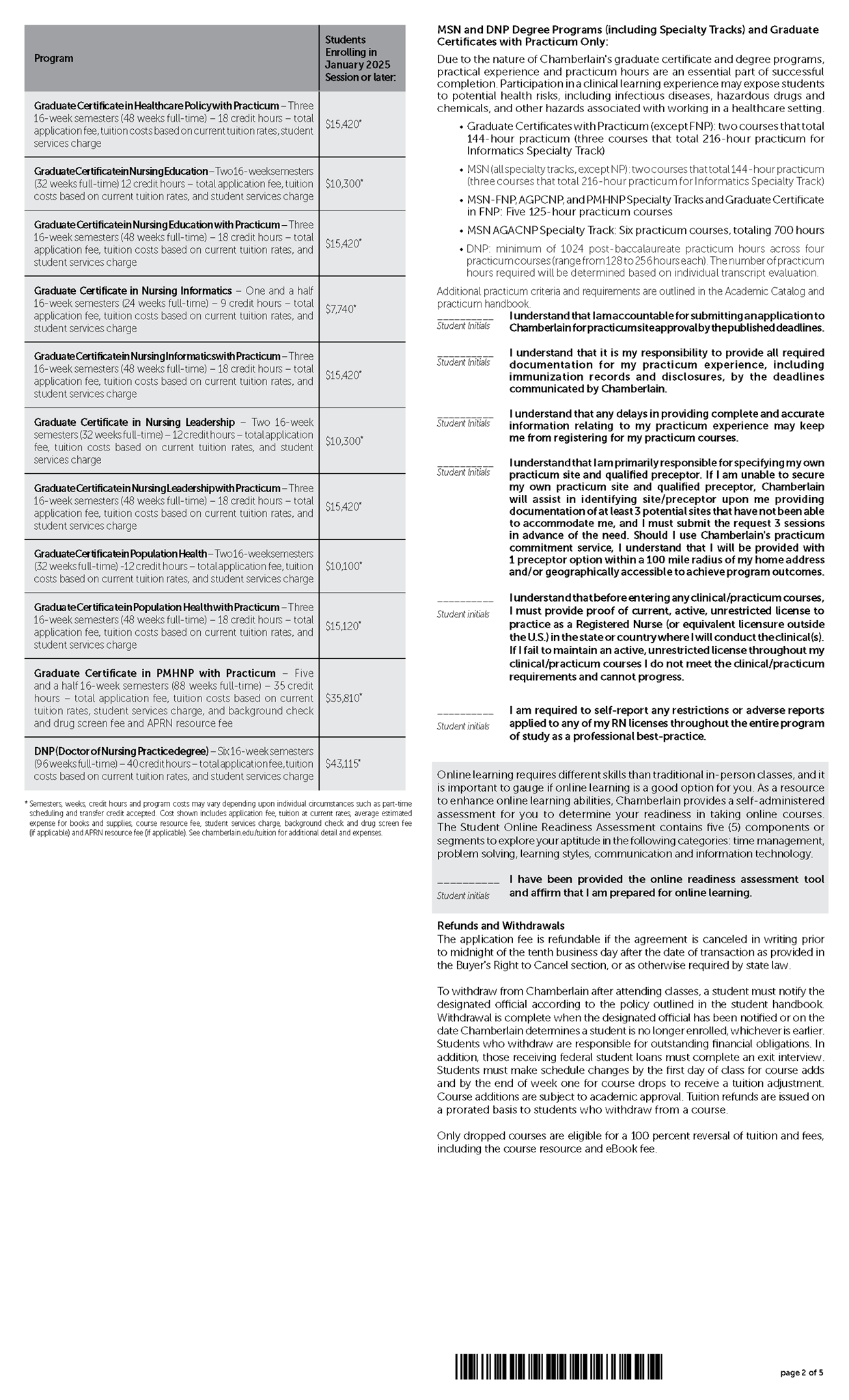 Picture of Chamberlain University - Enrollment Agreement Post-Licensure Online Programs