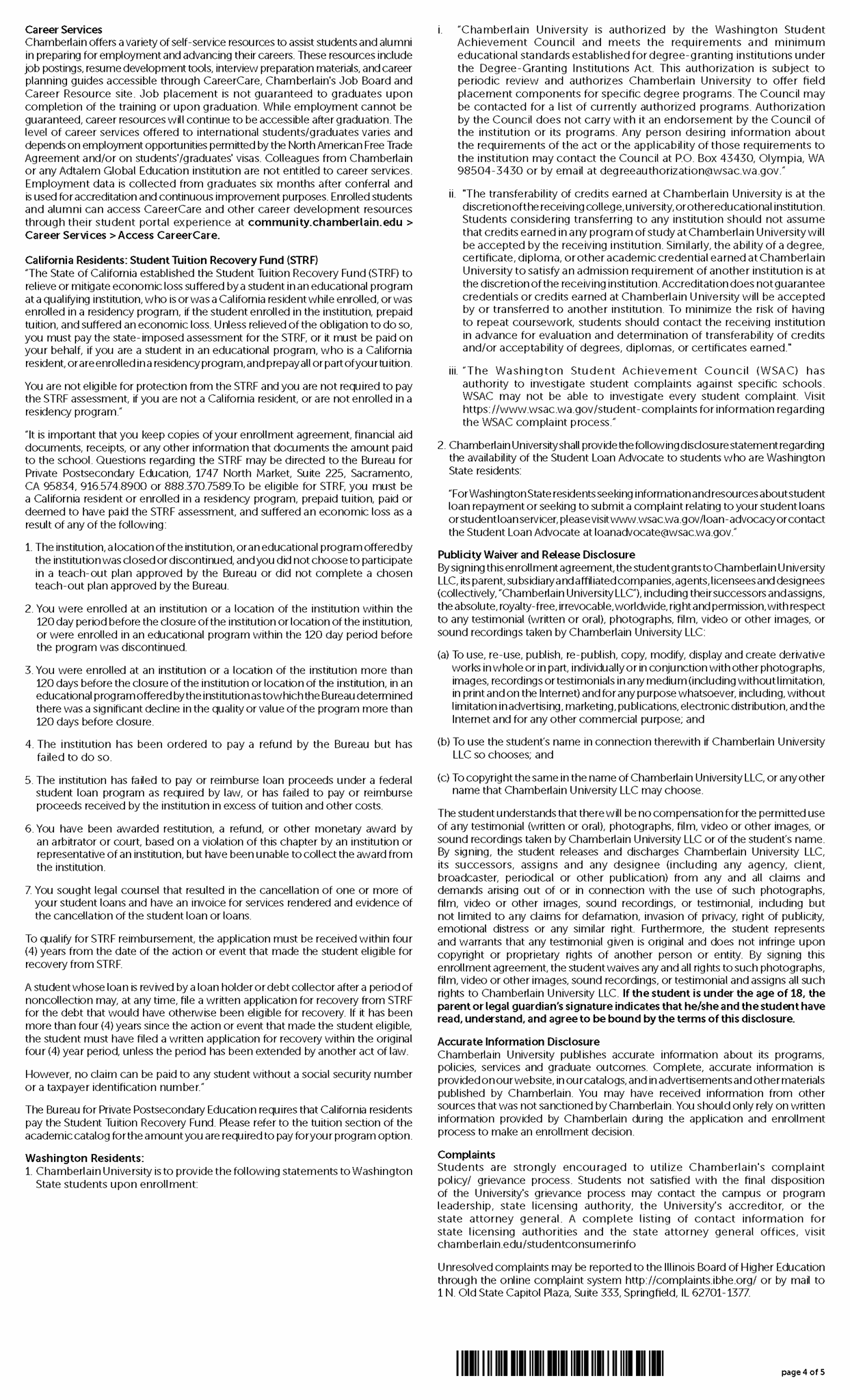 Picture of Chamberlain University - Enrollment Agreement Post-Licensure Online Programs