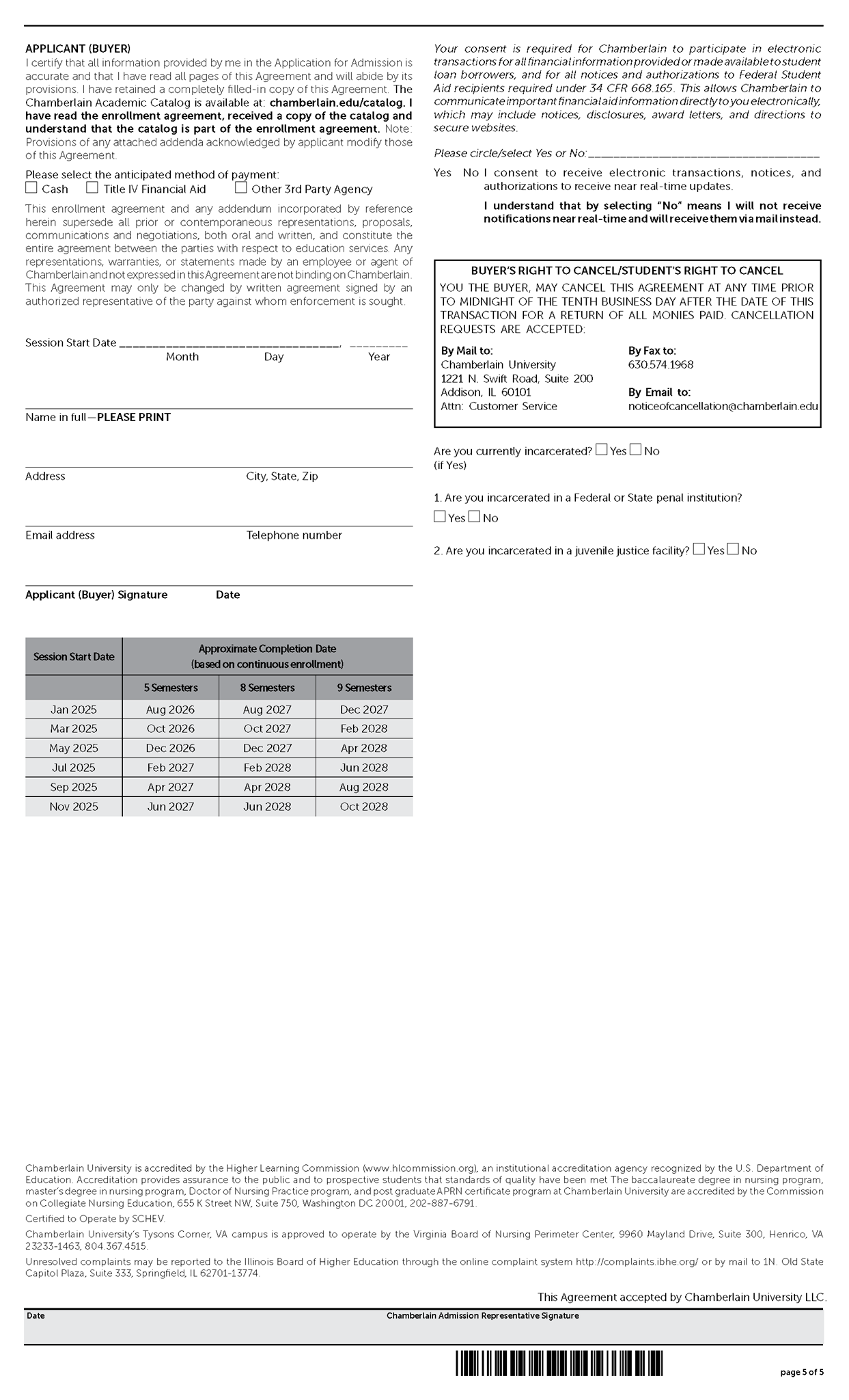 Picture of Chamberlain University - Enrollment Agreement Post-Licensure Online Programs