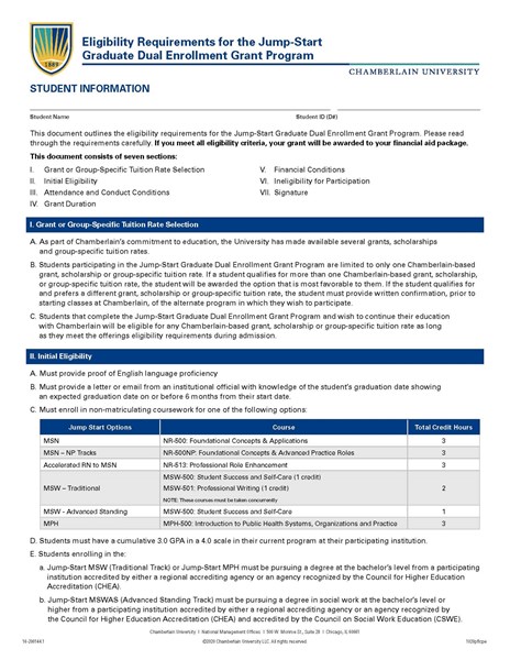 Picture of Eligibility Requirements for the Jump-Start Graduate Dual Enrollment Grant Program