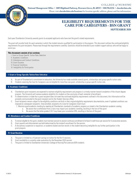 Picture of Eligibility Requirements for the Care for Caregivers - BSN Grant - September 2020