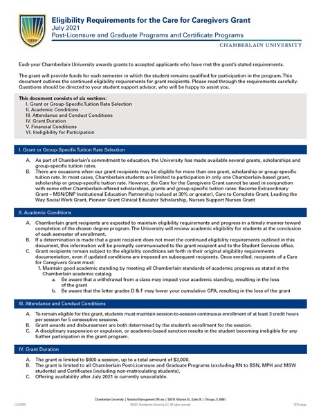 Picture of Eligibility Requirements for the Care for Caregivers Grant - July 2021 - Post-Licensure and Graduate Programs and Certificate Programs